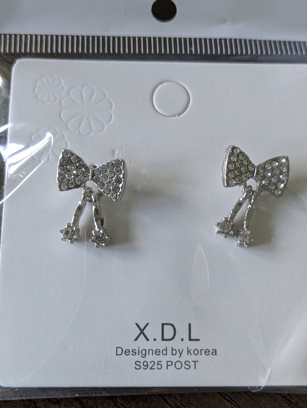 Sterling Silver Post Backs X.D.L Silver Crystal Bow Drop Earrings